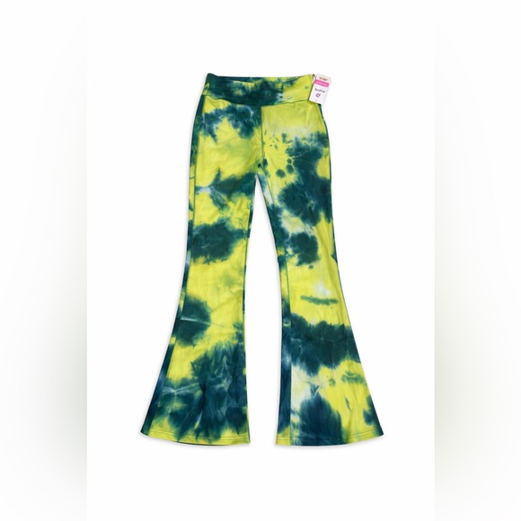 POP Fit Green Blue Tie Dye Flare Boho Leggings L (Fits M) Festival Pants NEW - Picture 4 of 5
